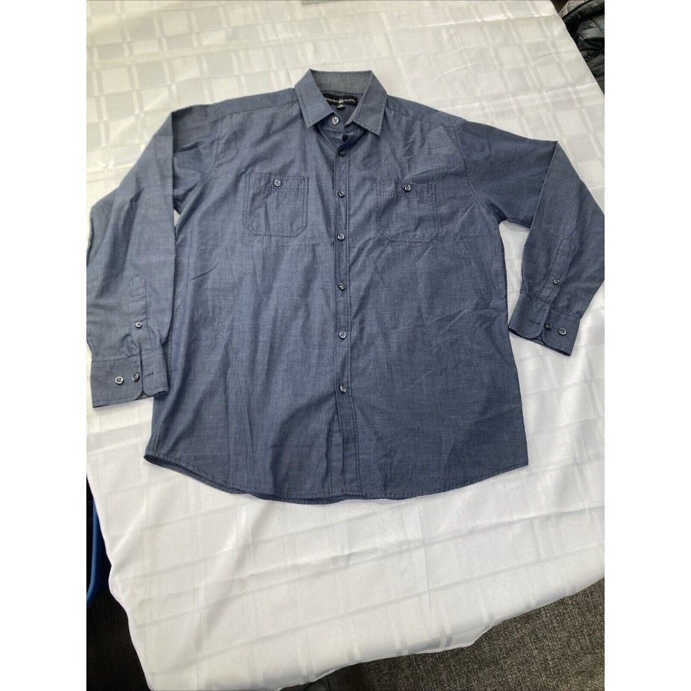Beverly Hills Polo Club Blue Dress Shirt Long Sleeve Unisex M Medium Causal